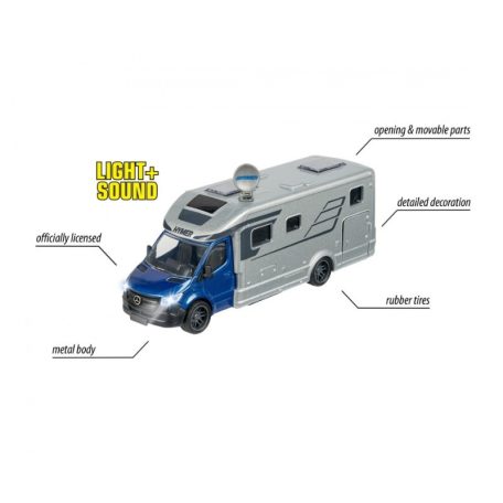 Majorette City Set - Mercedes Hymer B-osztályú kemping autó fénnyel és hanggal (19 cm)