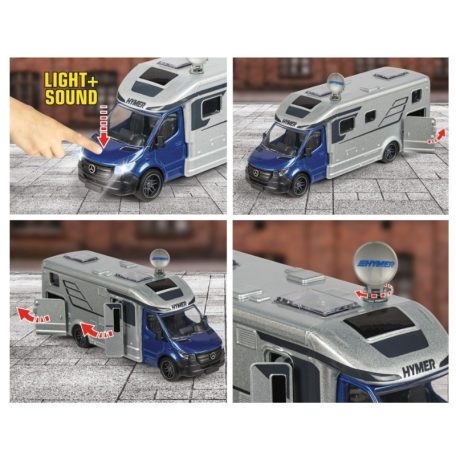 Majorette City Set - Mercedes Hymer B-osztályú kemping autó fénnyel és hanggal (19 cm)