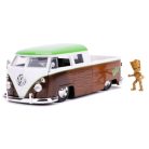 Jada Hollywood Rides Marvel - A Galaxis őrzői játékautó figurával - 1963 Volkswagen Bus Pickup és Groot