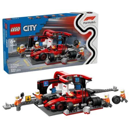 LEGO City Forma 1 60443 F1-es boxutca és személyzet, Ferrari autóval