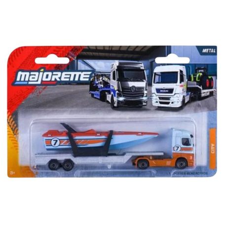Majorette City Transporter - Mercedes-Benz Actros csónak rakománnyal (narancssárga-világoskék)