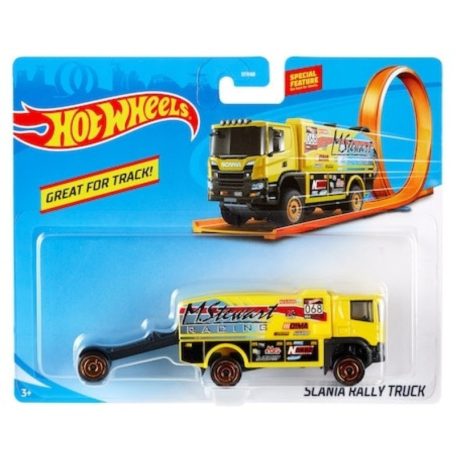 Hot Wheels Track Stars szállítóautó - Scania Rally Truck (sárga)