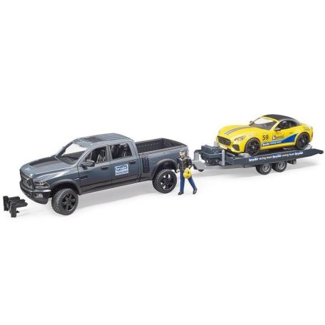 Bruder 02504 RAM 2500 Power Wagon és Roadster Racing Team versenyautó autószállítóval