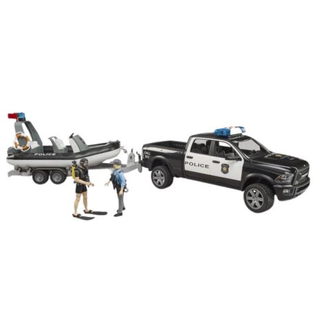 Bruder 02507 Rendőrségi RAM pótkocsival, csónakkal és jelzőfénnyel