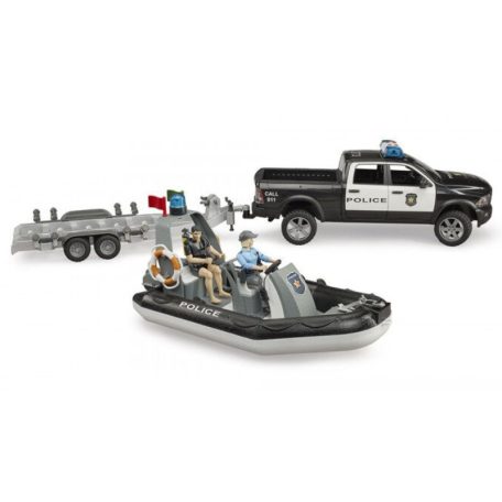Bruder 02507 Rendőrségi RAM pótkocsival, csónakkal és jelzőfénnyel