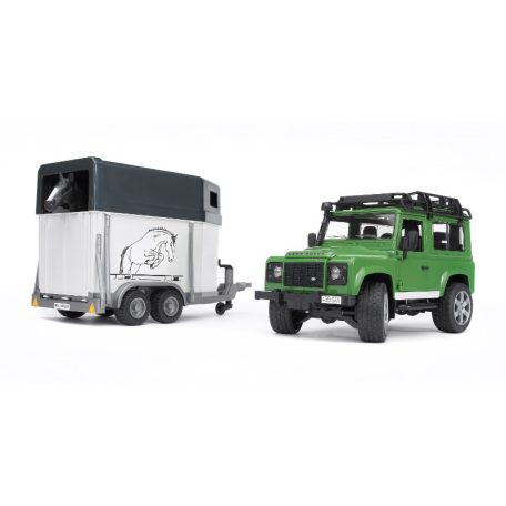 Bruder 02592 Land Rover Defender lószállítóval és lóval
