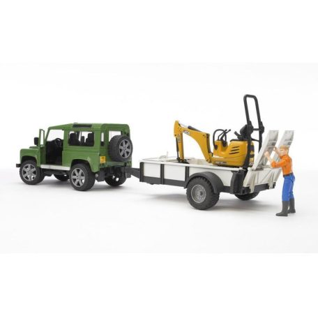 Bruder 02593 Land Rover Defender utánfutóval, CAT markolóval és figurával