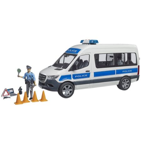 Bruder 02683 Mercedes-Benz Sprinter rendőrautó modell fénnyel és hanggal, rendőr figurával
