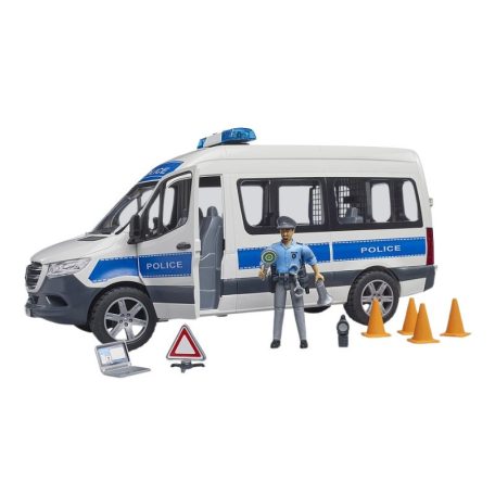 Bruder 02683 Mercedes-Benz Sprinter rendőrautó modell fénnyel és hanggal, rendőr figurával