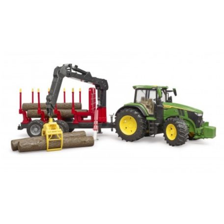 Bruder 3154 John Deere 7R 350 traktor faszállító utánfutóval