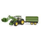 Bruder 3155 John Deere 7R 350 traktor homlokrakodóval és pótkocsival