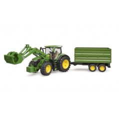   Bruder 3155 John Deere 7R 350 traktor homlokrakodóval és pótkocsival