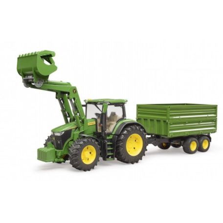 Bruder 3155 John Deere 7R 350 traktor homlokrakodóval és pótkocsival