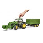 Bruder 3155 John Deere 7R 350 traktor homlokrakodóval és pótkocsival