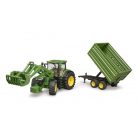 Bruder 3155 John Deere 7R 350 traktor homlokrakodóval és pótkocsival