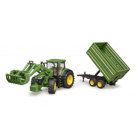 Bruder 3155 John Deere 7R 350 traktor homlokrakodóval és pótkocsival