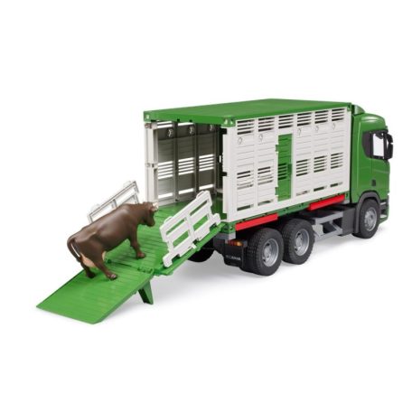 Bruder 03548 Scania Super 560R állatszállító teherautó tehénfigurával
