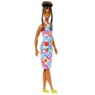 Barbie Fashionistas barátok - Barna hajú baba rombusz mintás ruhában