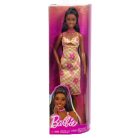 Barbie Fashionista barátok divatbaba - Stílusos baba sárga kockás virágmintás ruhában (233)