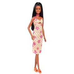   Barbie Fashionista barátok divatbaba - Stílusos baba sárga kockás virágmintás ruhában (233)
