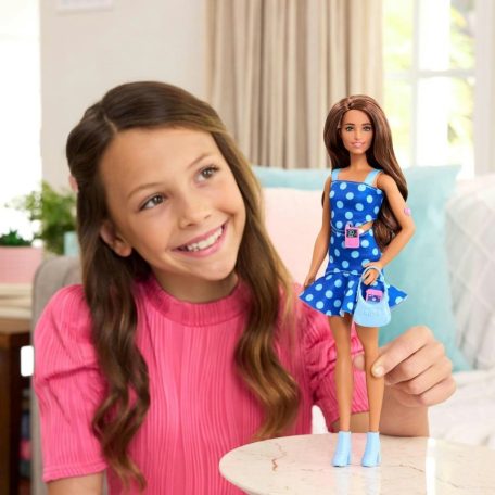 Barbie Fashionista barátok divatbaba - Diabéteszes baba kék pöttyös ruhában (242)