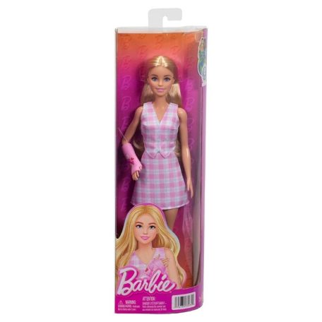 Barbie Fashionista barátok divatbaba - Baba rózsaszín gipszben és kockás ruhában (243)