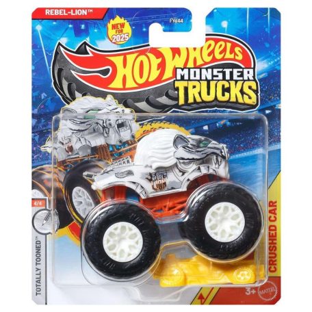 Hot Wheels Monster Trucks játékautó kilapítható gumiautóval Totally Tooned 4/4 - Rebel-Lion (1:64)