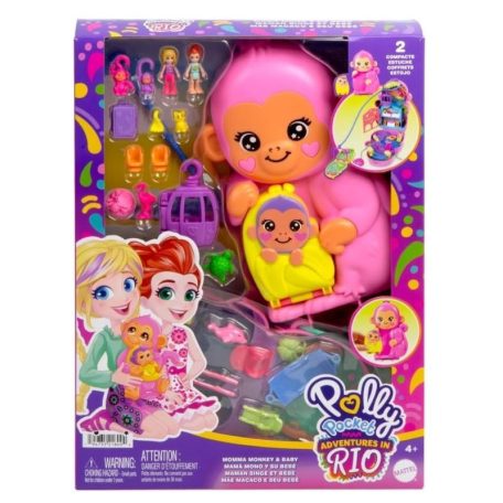 Polly Pocket állatkás táska játékszett - Mamamajom és kicsinye