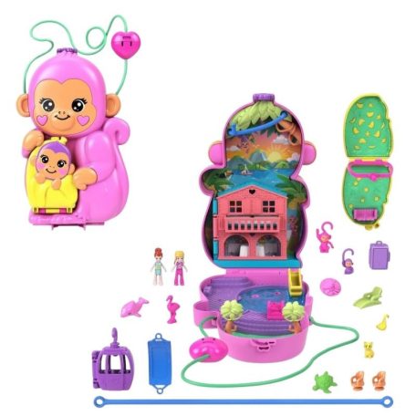 Polly Pocket állatkás táska játékszett - Mamamajom és kicsinye