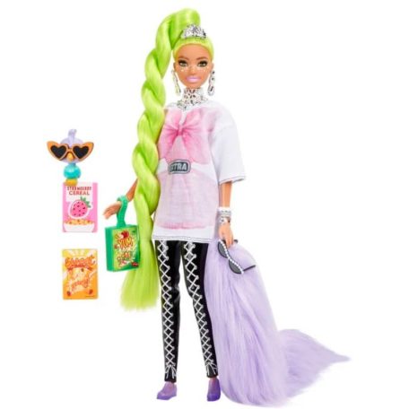 Barbie Extravagáns baba papagájjal - Pink masnis fehér hosszú pólóban