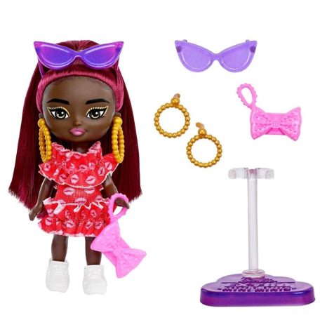 Barbie Extra Mini Minis figura - Vörös hajú baba pink csókos ruhában