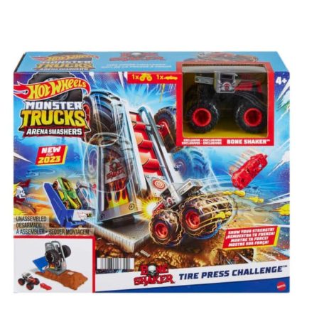 Hot Wheels Monster Trucks Arena Smashers - Tire Press Challenge pályakészlet és Bone Shaker