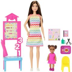  Barbie Karrier játékszett - Barna hajú tanító néni kisdiákkal