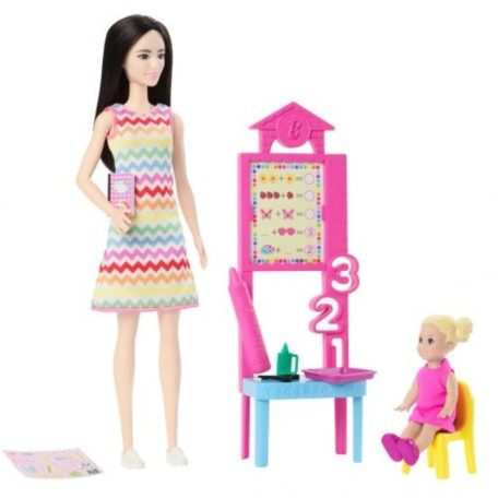 Barbie Karrier játékszett - Fekete hajú tanító néni kisdiákkal