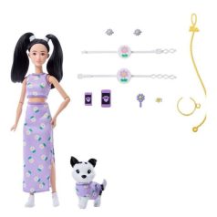   Barbie Kiskedvenc divatduó - Margaréta mintás lila ruhás divatbaba és kutyus figura