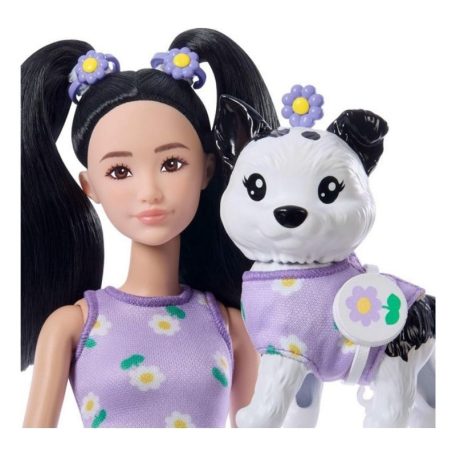 Barbie Kiskedvenc divatduó - Margaréta mintás lila ruhás divatbaba és kutyus figura