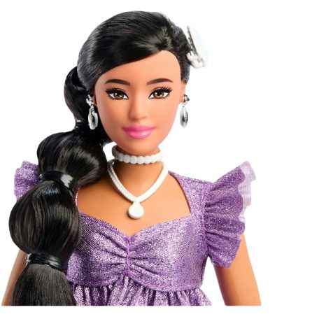 Barbie Deluxe Style divatbaba lila csillogós rövidnadrágos szettben (S8)