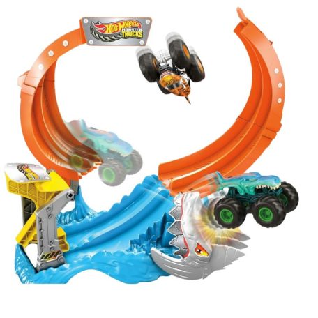 Hot Wheels Monster Trucks Mega-Wrex spirális cápás ütközés pályaszett