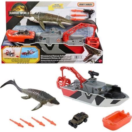 Matchbox Jurassic World hajó Mosasaurus figurával