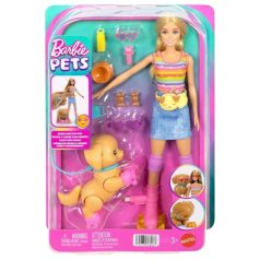 Barbie kutyasétáltó görkoris szett - Szőke hajú baba